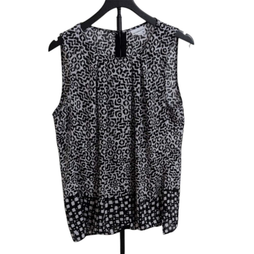 Liz Claiborne Black and White Patterned Sleeveless Blouse